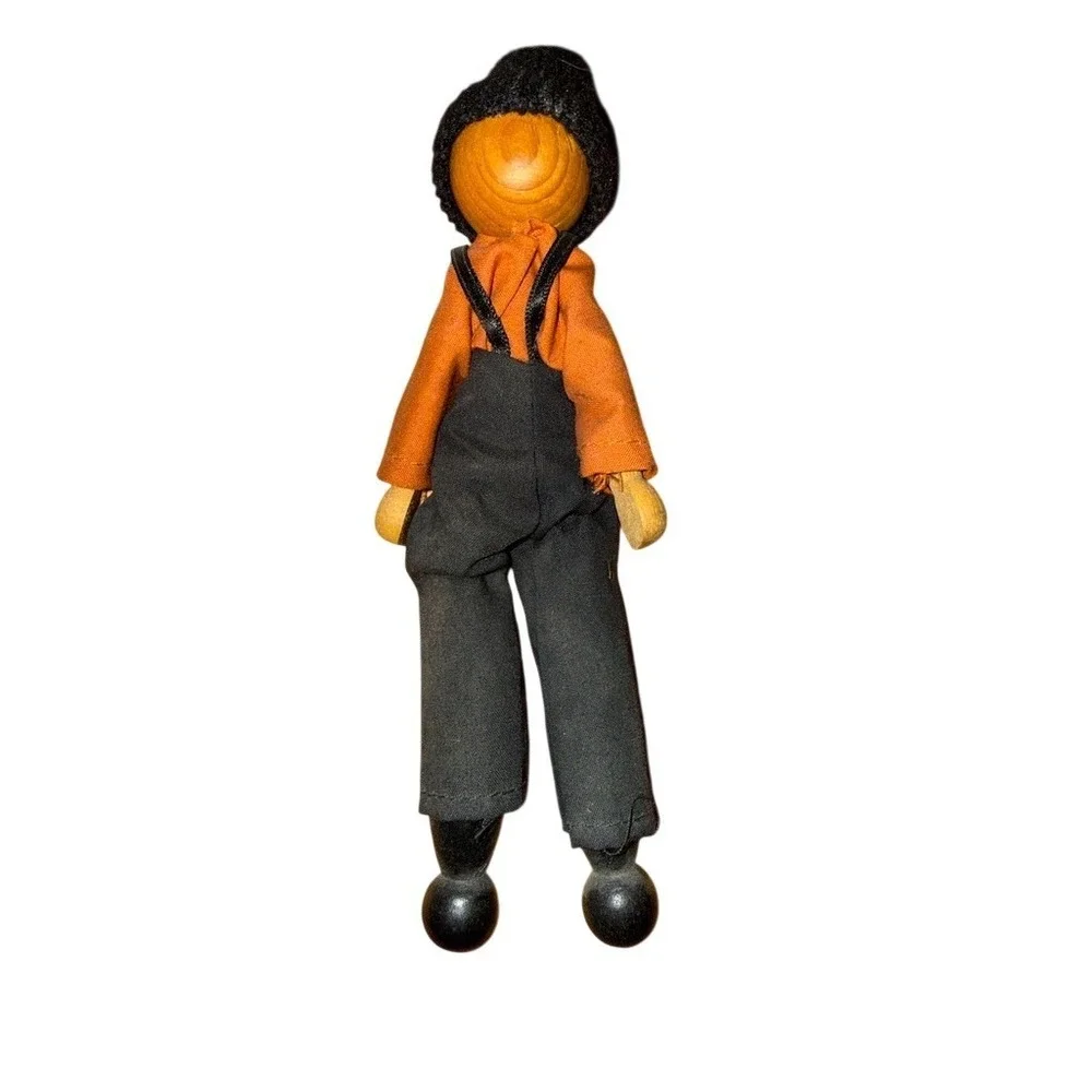 Bryan-Lee Folk Art Doll man Multicolor Handmade Knit Hat Overalls 8 in primitive